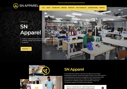 SN Apparel website design portfolio project